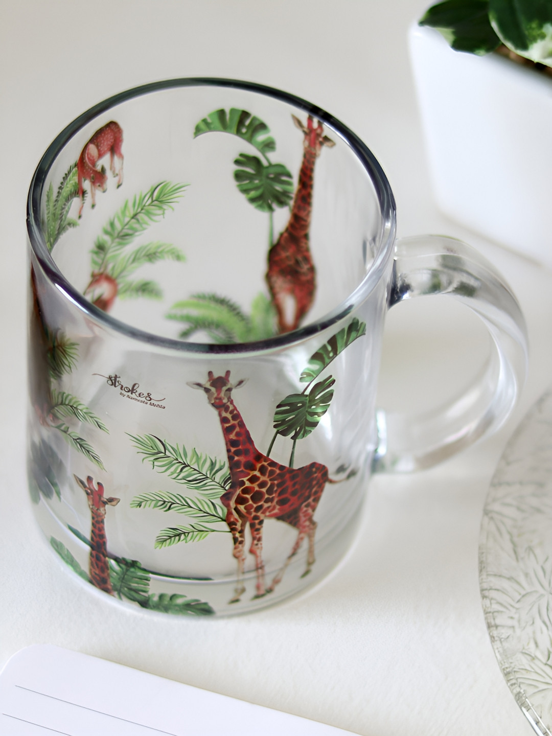 Strokes by Namrata Mehta Transparent Animal Print Glass Microwave Safe Mug-350ml