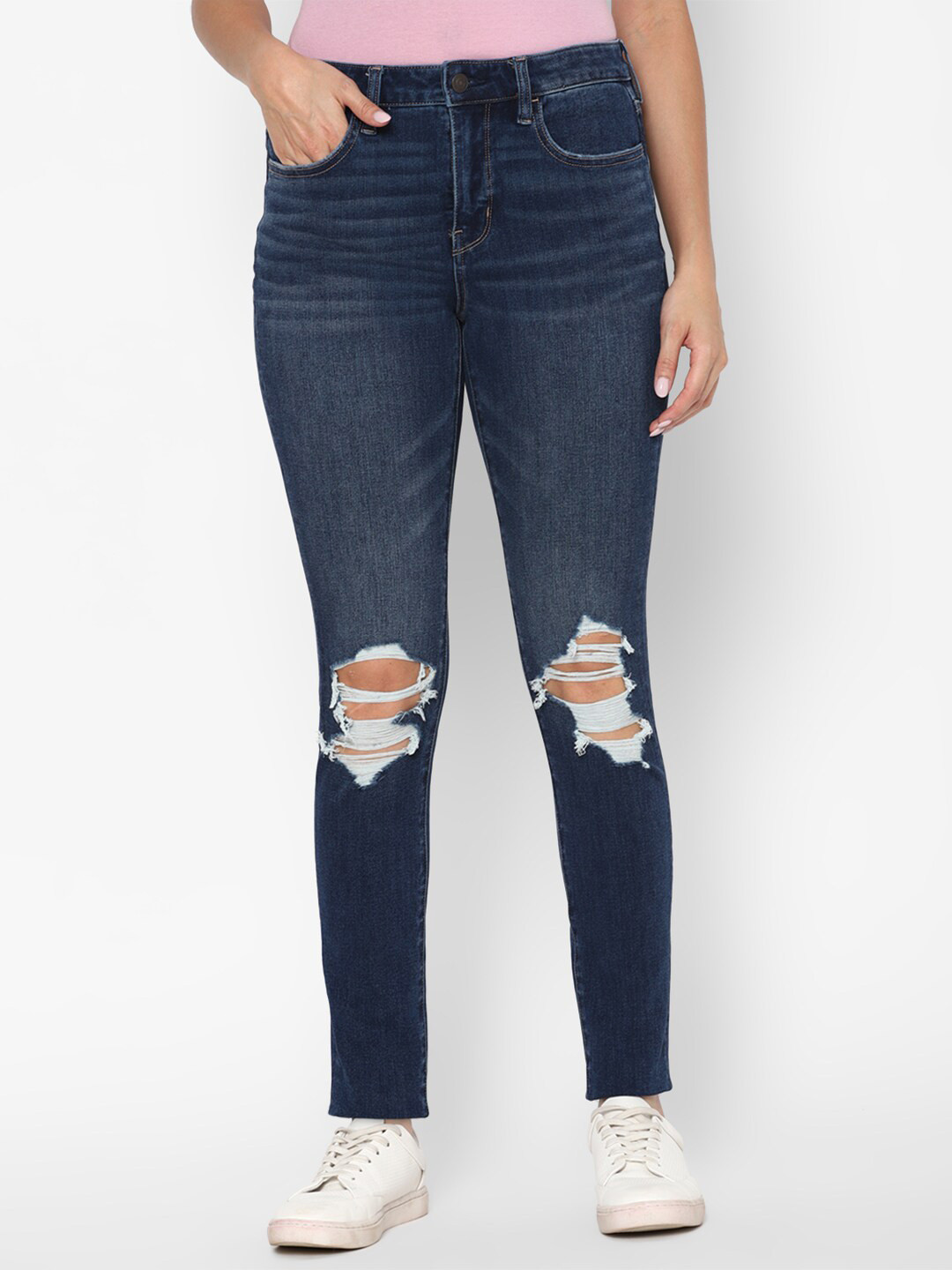 AMERICAN EAGLE OUTFITTERS Women Skinny Fit High-Rise Slash Knee Cotton Jeans