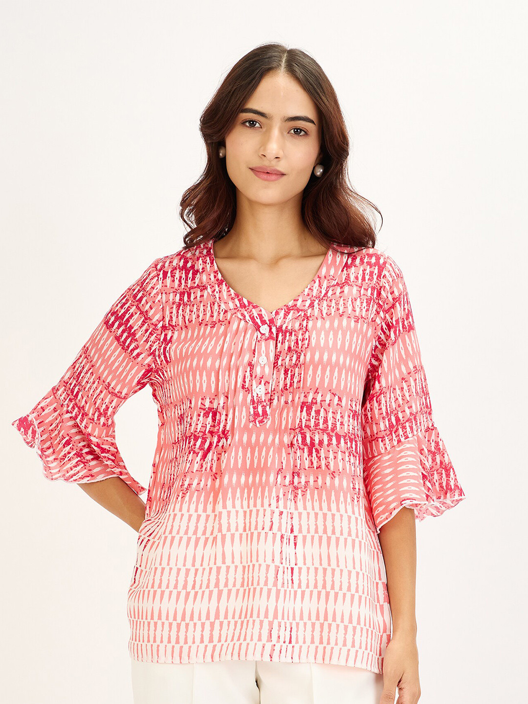 SALT ATTIRE Print Bell Sleeve V-Neck Top
