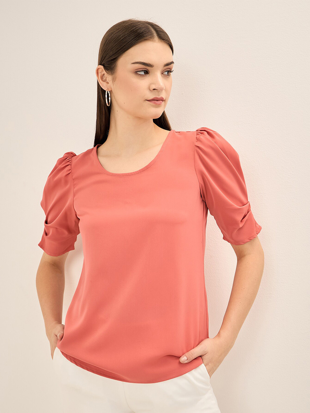 SALT ATTIRE Puff Sleeve Round Neck Top