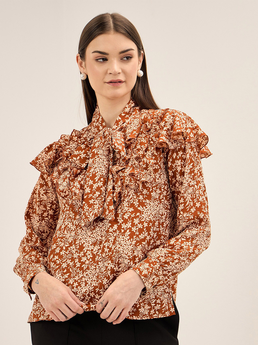 SALT ATTIRE Folly Floral Printed Tie-Up Neck Top