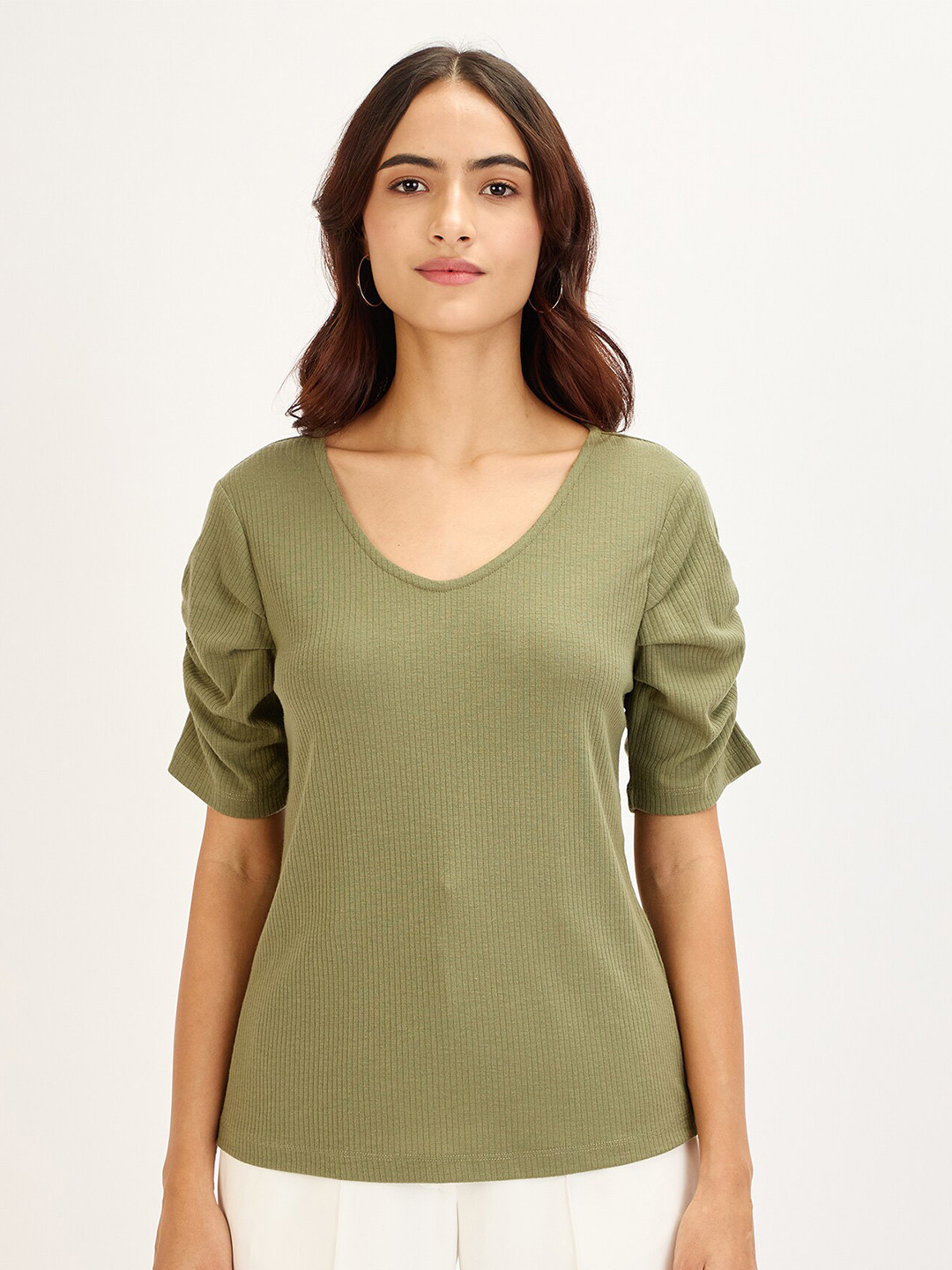SALT ATTIRE Leisure Self Design V-Neck Top