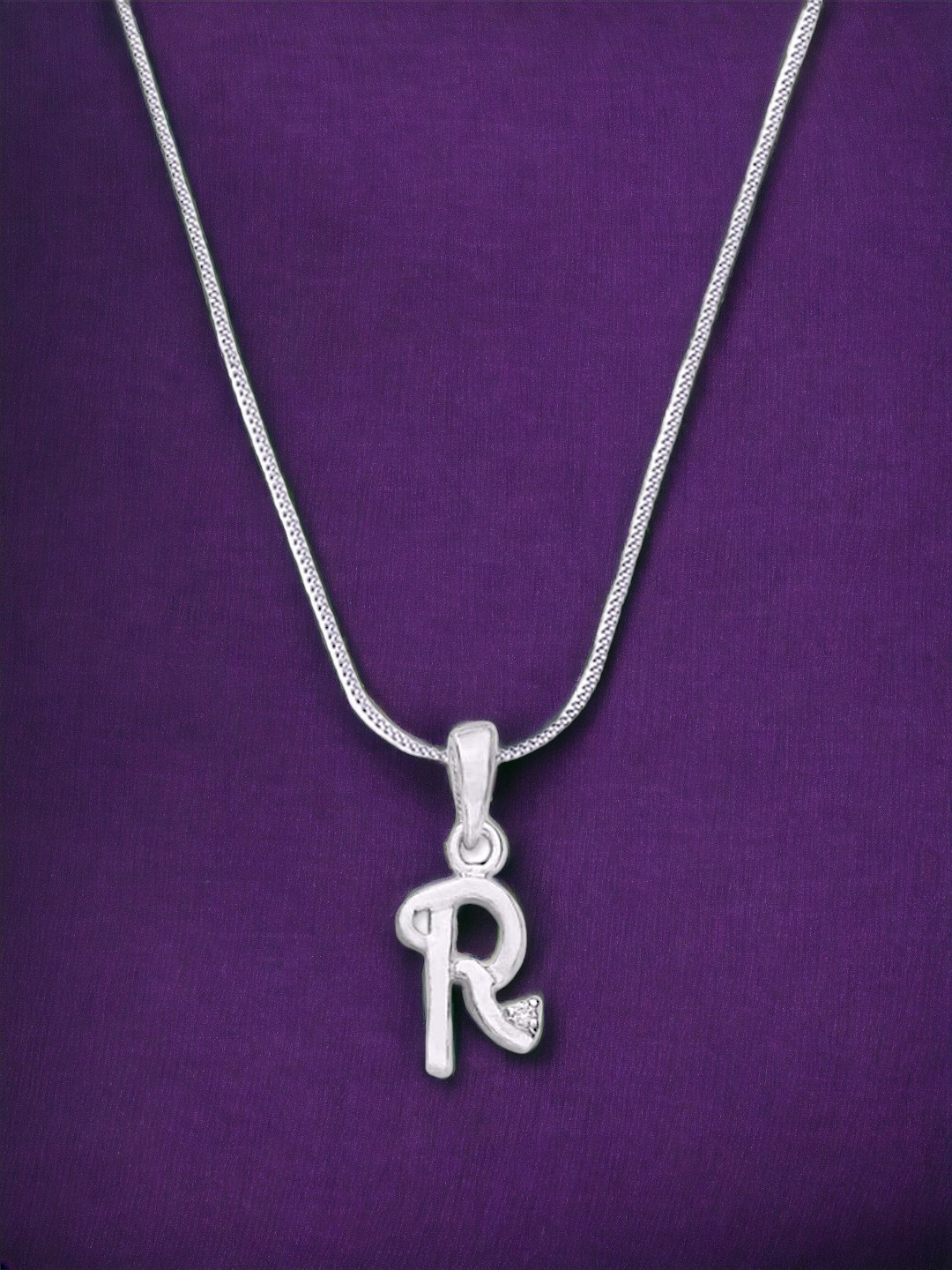 Taraash 925 Silver Cubic Zirconia Studded Initial Letter R Pendant with Chain
