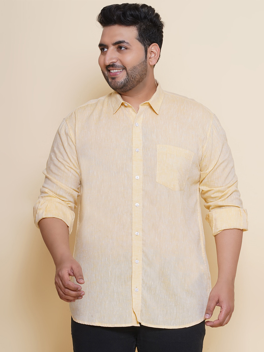 John Pride  Men Plus Size Opaque Casual Linen Shirt