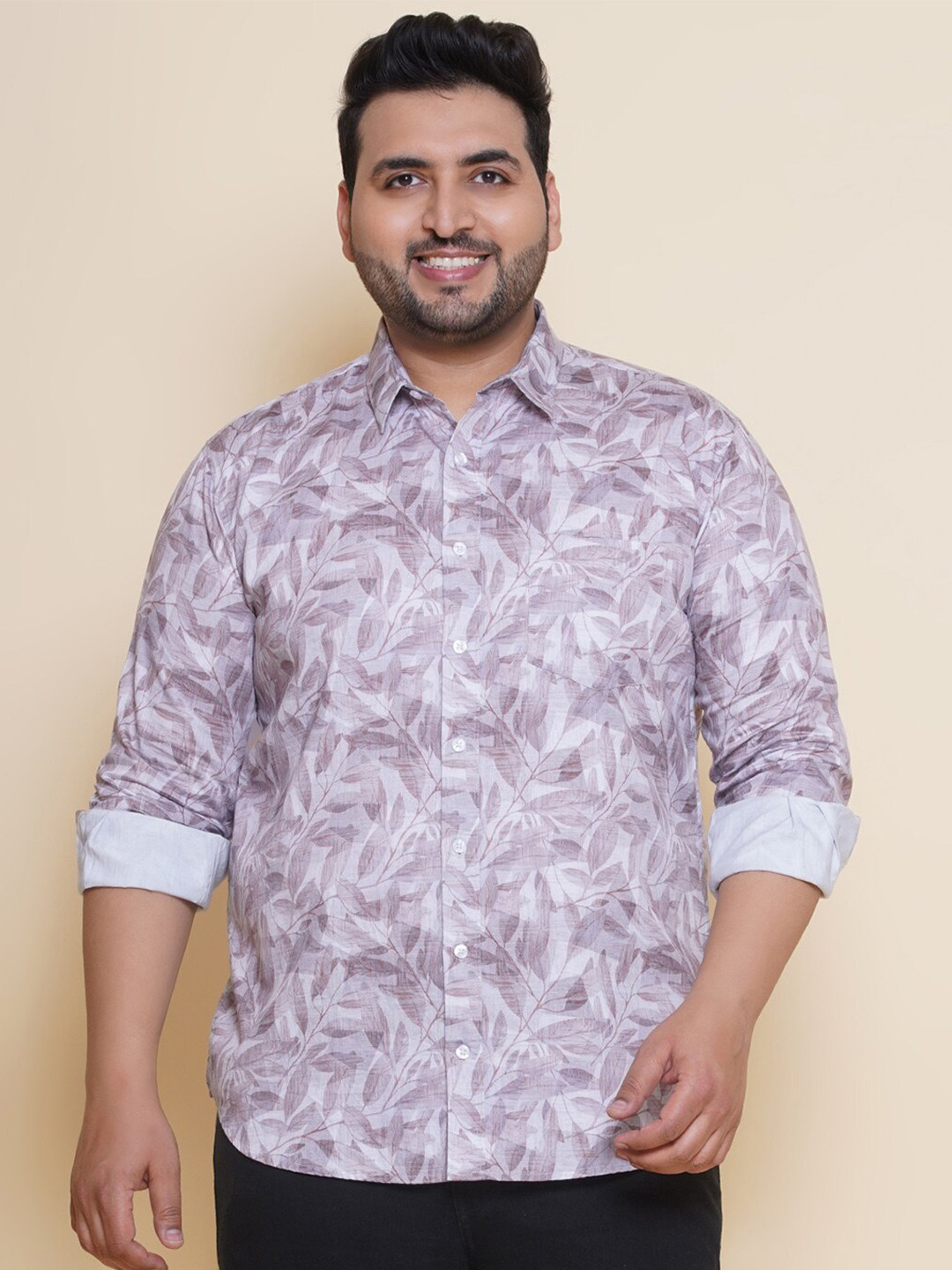 John Pride Men Plus Size Floral Opaque Printed Casual  Shirt