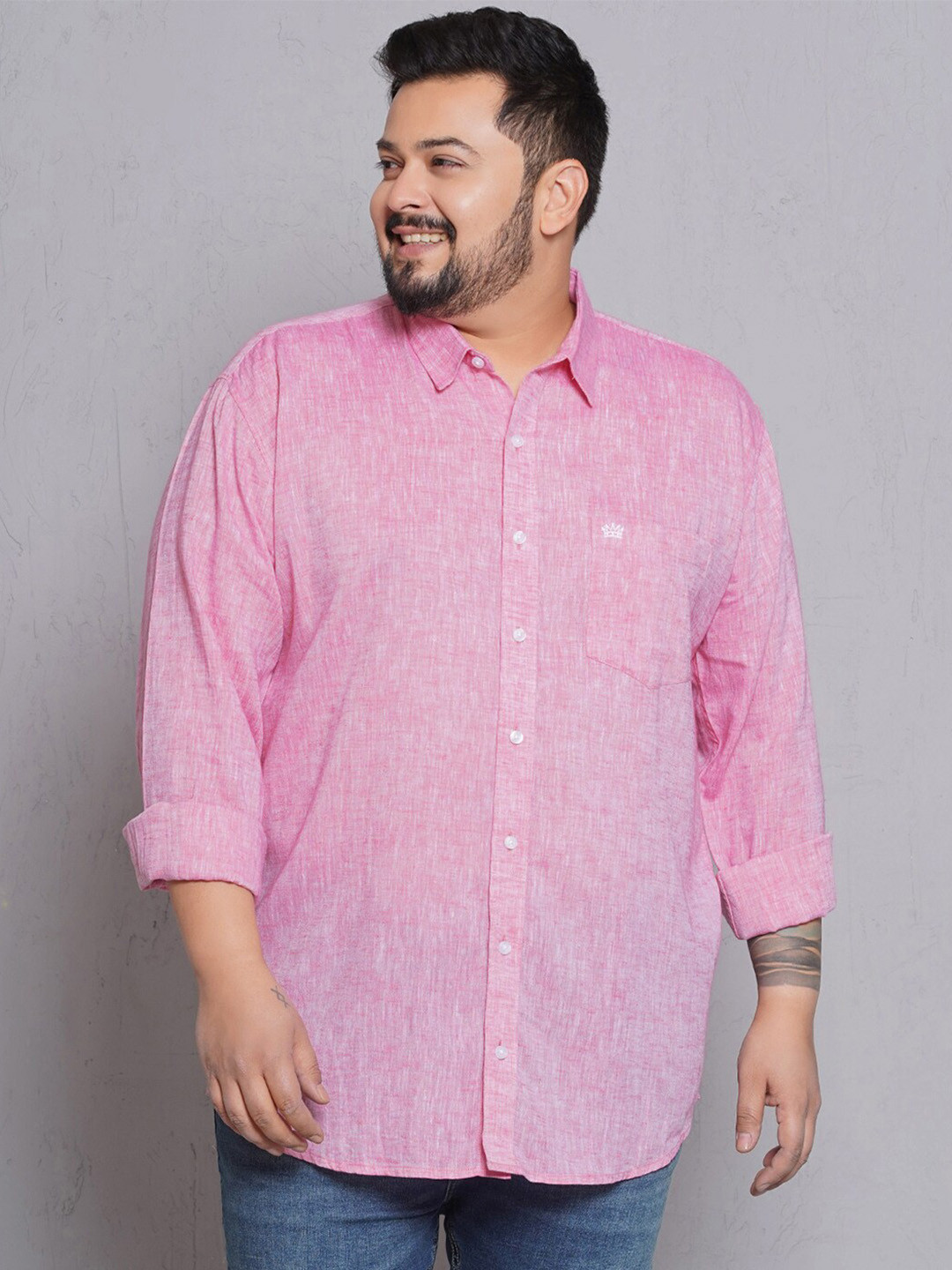 John Pride  Men Plus Size Opaque Cotton Linen Casual Shirt