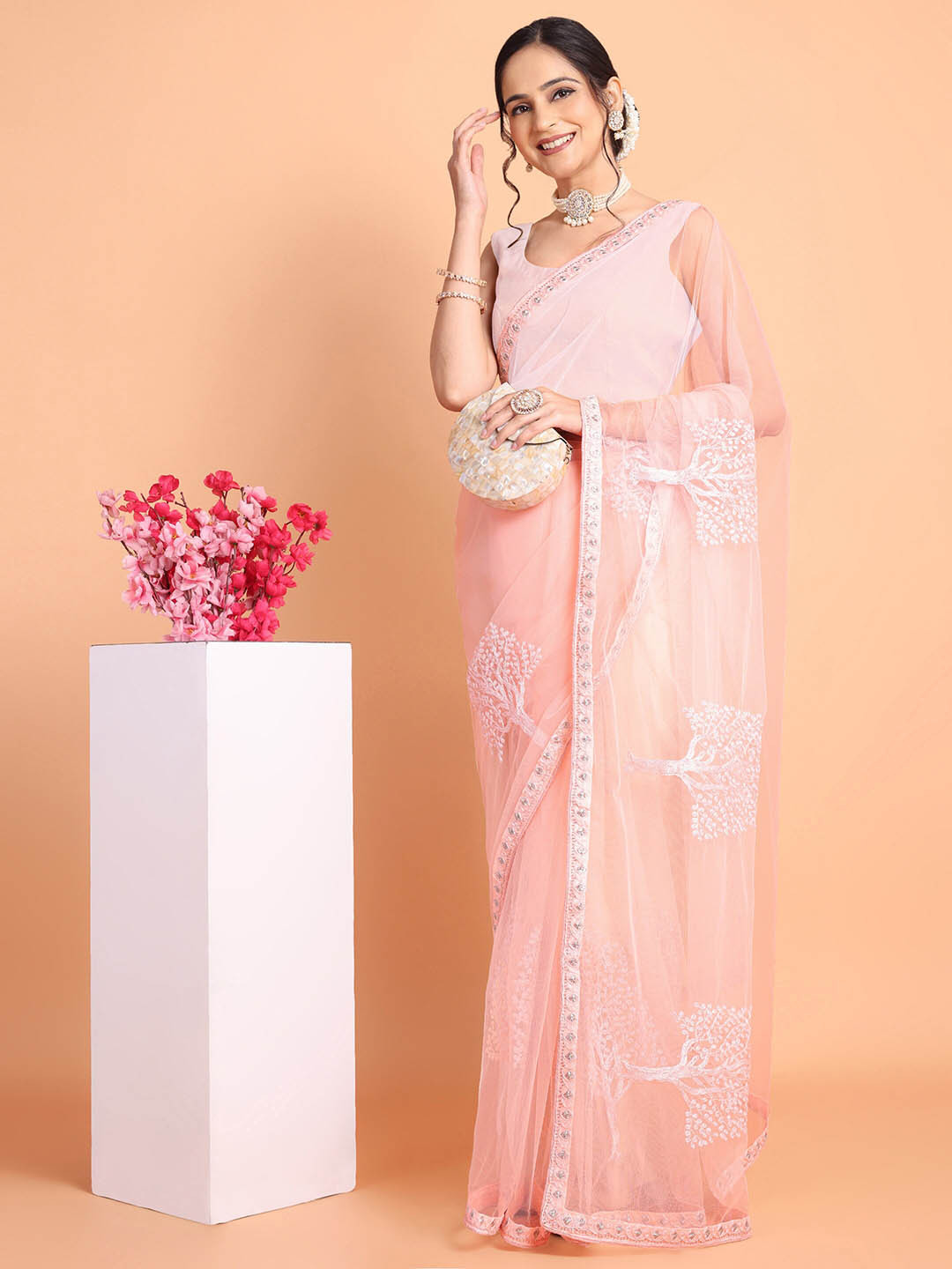 KULNAARI Floral Embroidered Supernet Saree