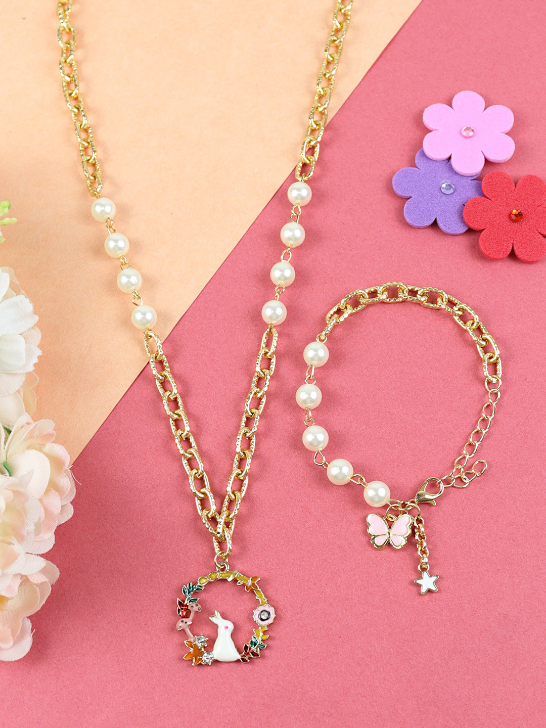 Asthetika Kids Girls Butterfly Charms Necklace & Bracelet