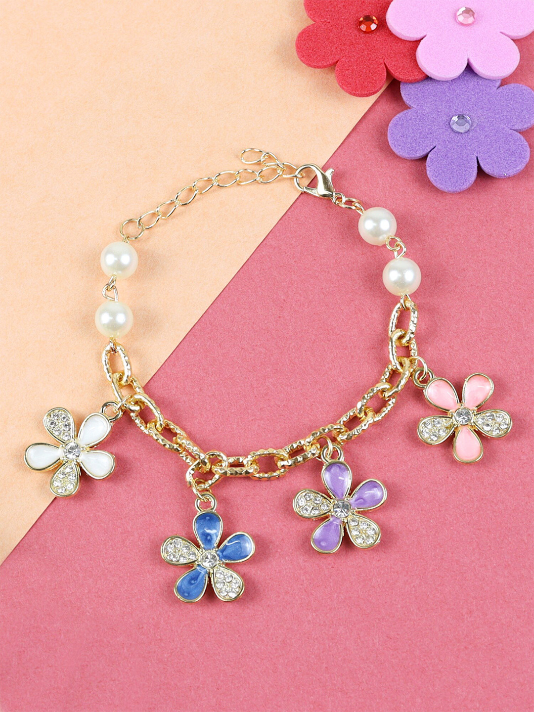 Asthetika Kids Girls Metal Stones & Beads Link Bracelet
