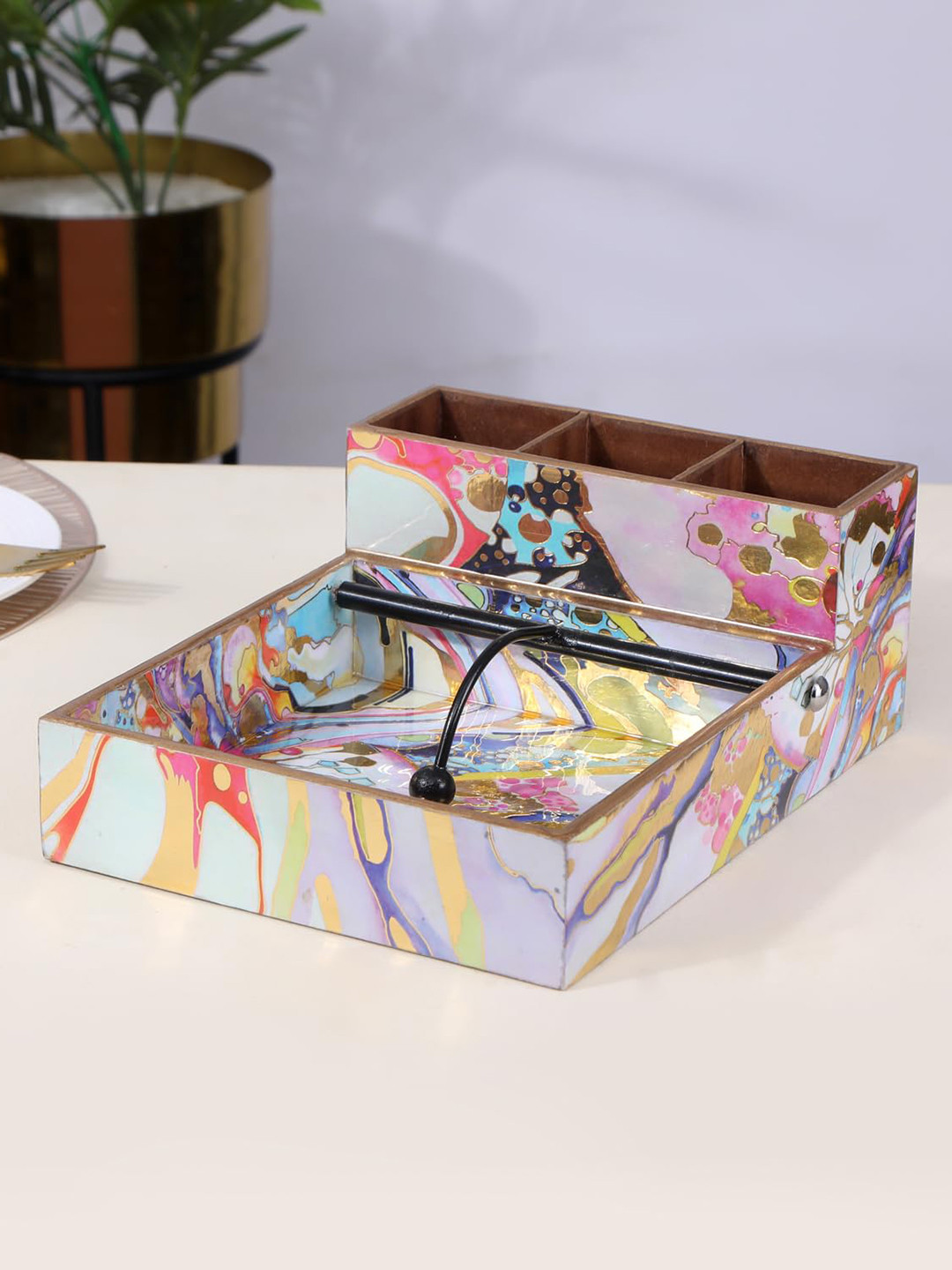 THE HOME CO. Yellow & White Printed Cutlery Tissue Holders