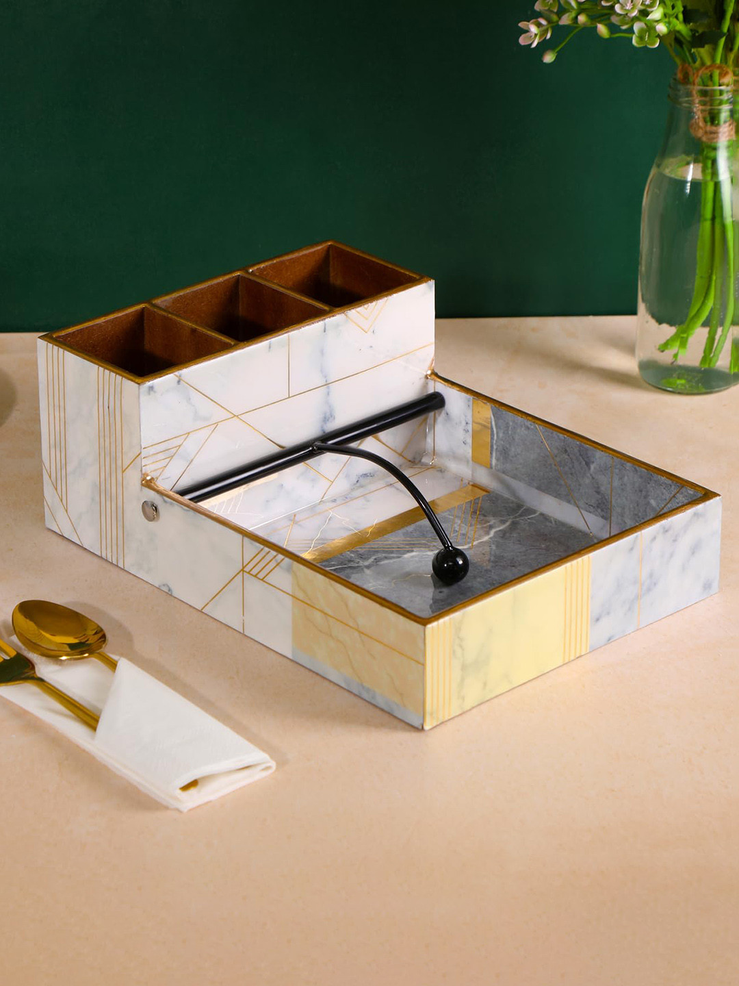 THE HOME CO. Grey & Blue Textured Wooden Tissue Holder