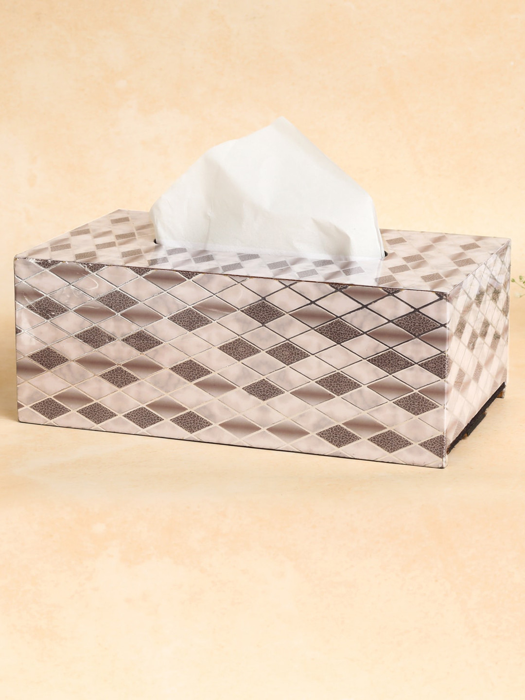 THE HOME CO. Grey & Brown Printed Wooden Tissue Holder