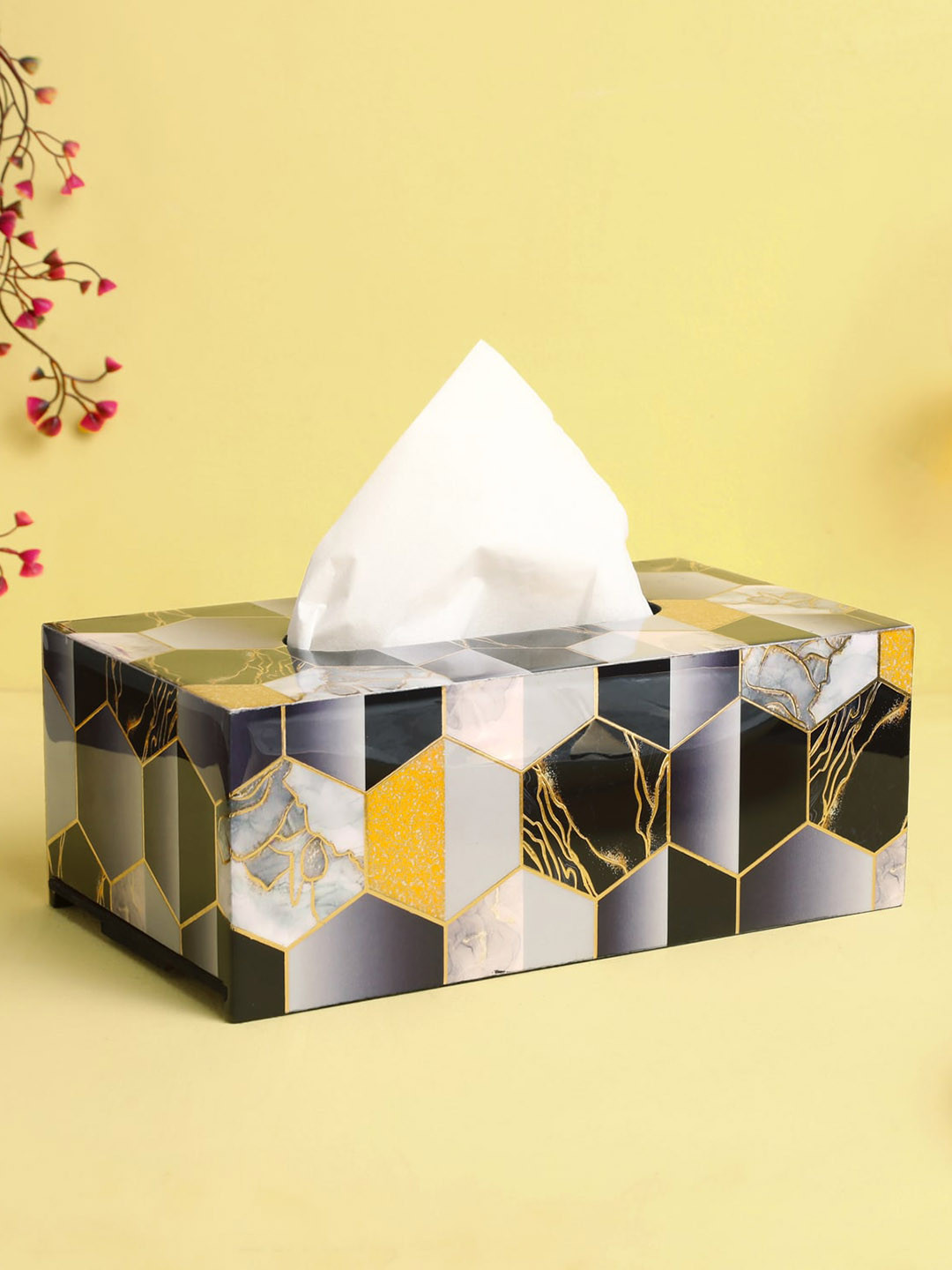 THE HOME CO. Black Printed Rectangular Tissue Box