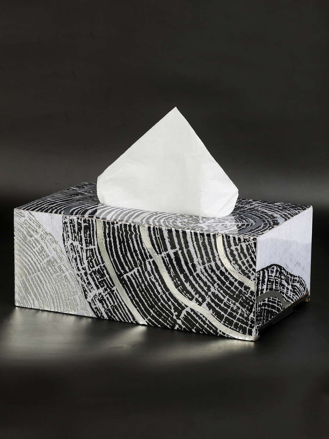 THE HOME CO. Grey Printed Wood Tissue Holder