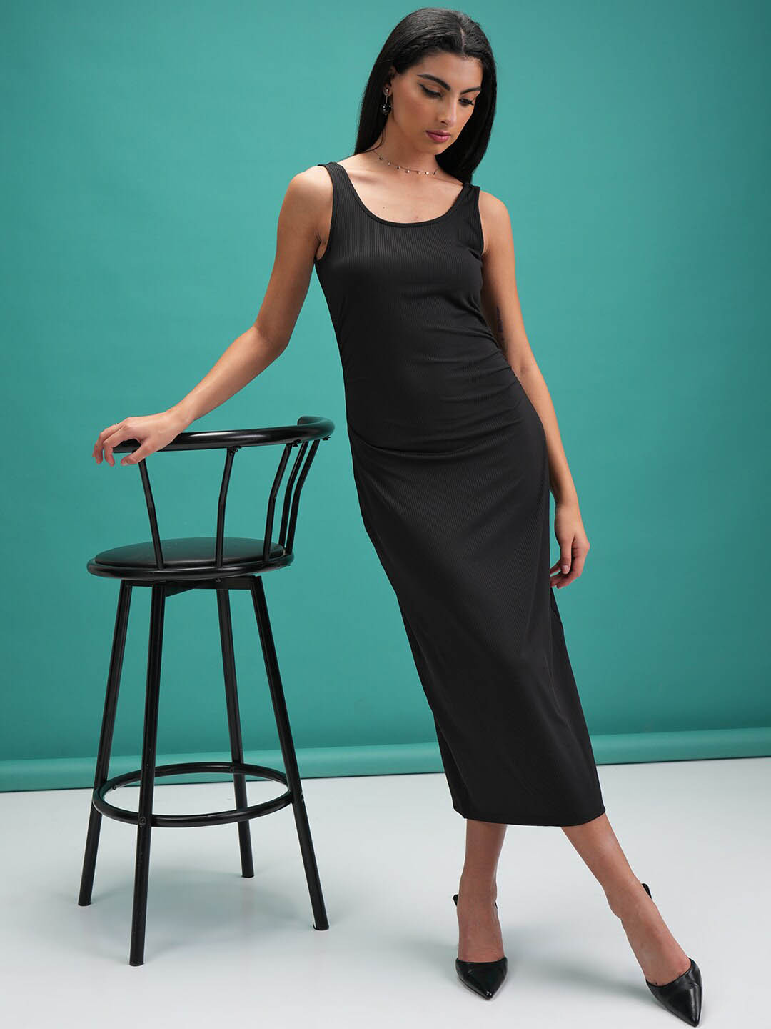 Tokyo Talkies Black Scoop Neck A-Line Dress