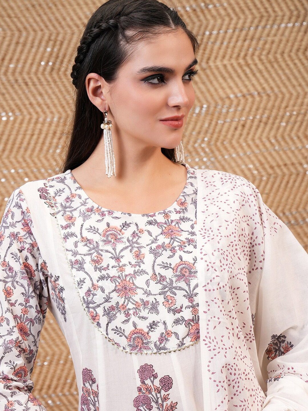 Vishudh Ethnic Motifs Printed Maxi Anarkali Kurta With Pants & Dupatta