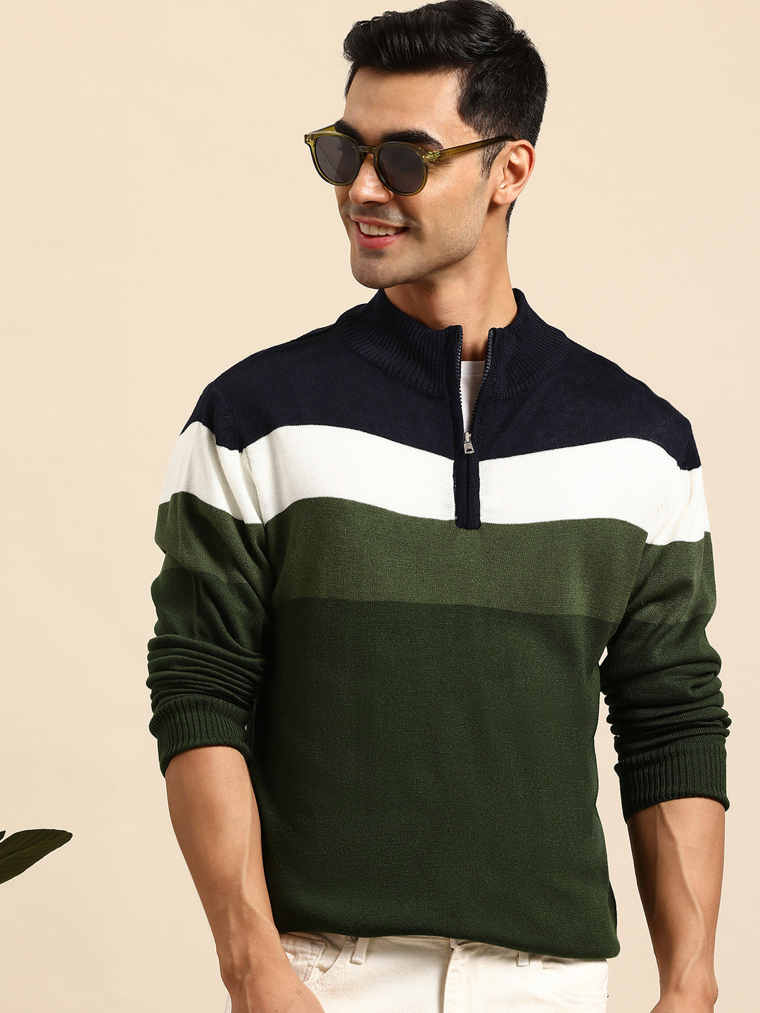 Mast & Harbour Striped Half-Zipper Pullover