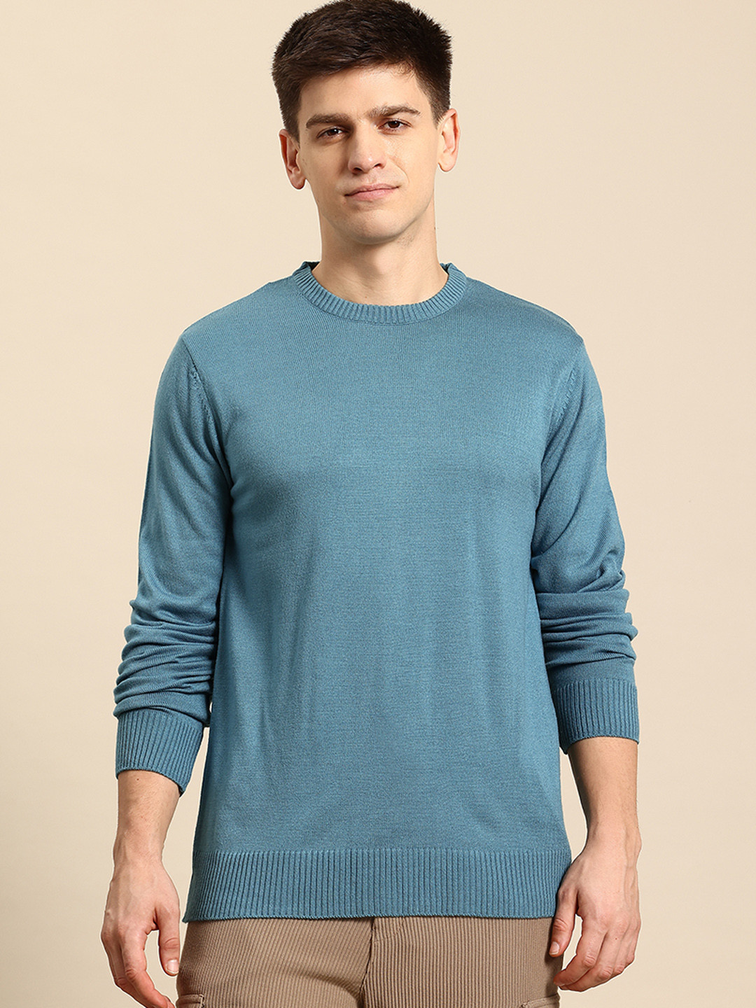 Mast & Harbour Round Neck Regular Acrylic Pullover