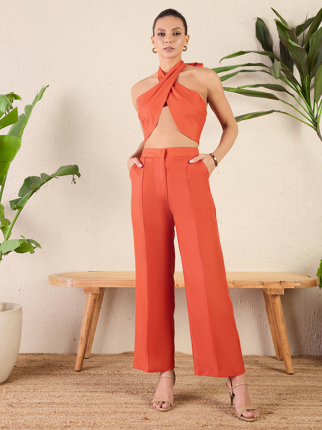 Uptownie Halter Neck Linen Top With Pants