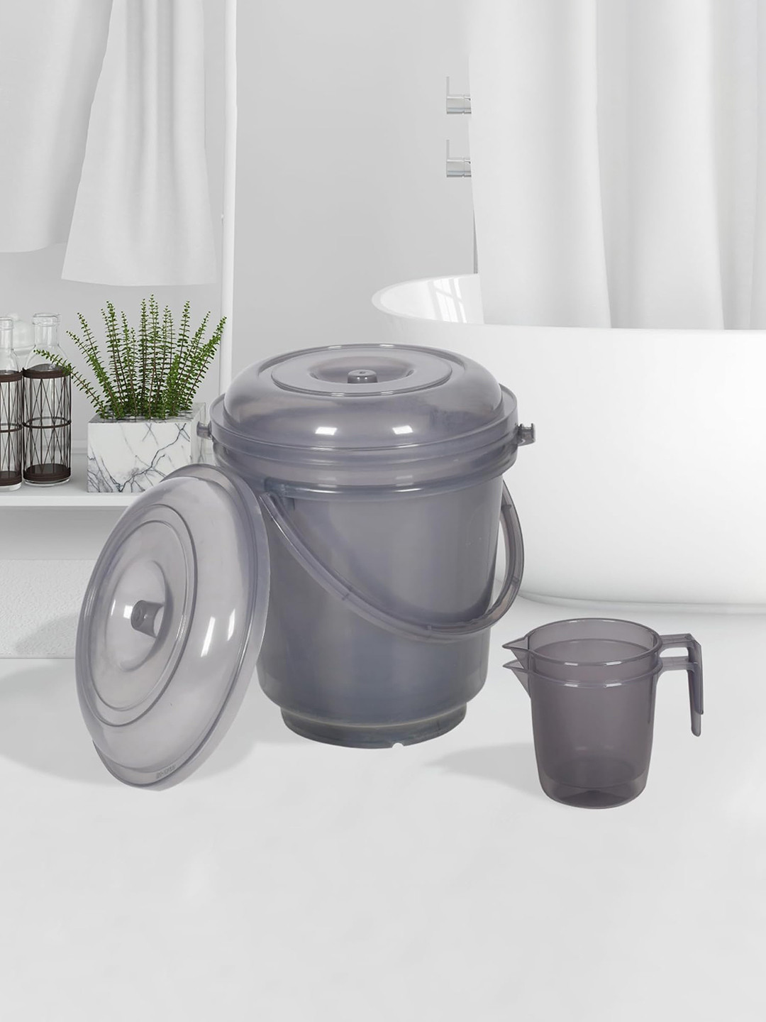 Kuber Industries Transparent & Grey 4 Pieces Solid Bathroom Bucket and Mug