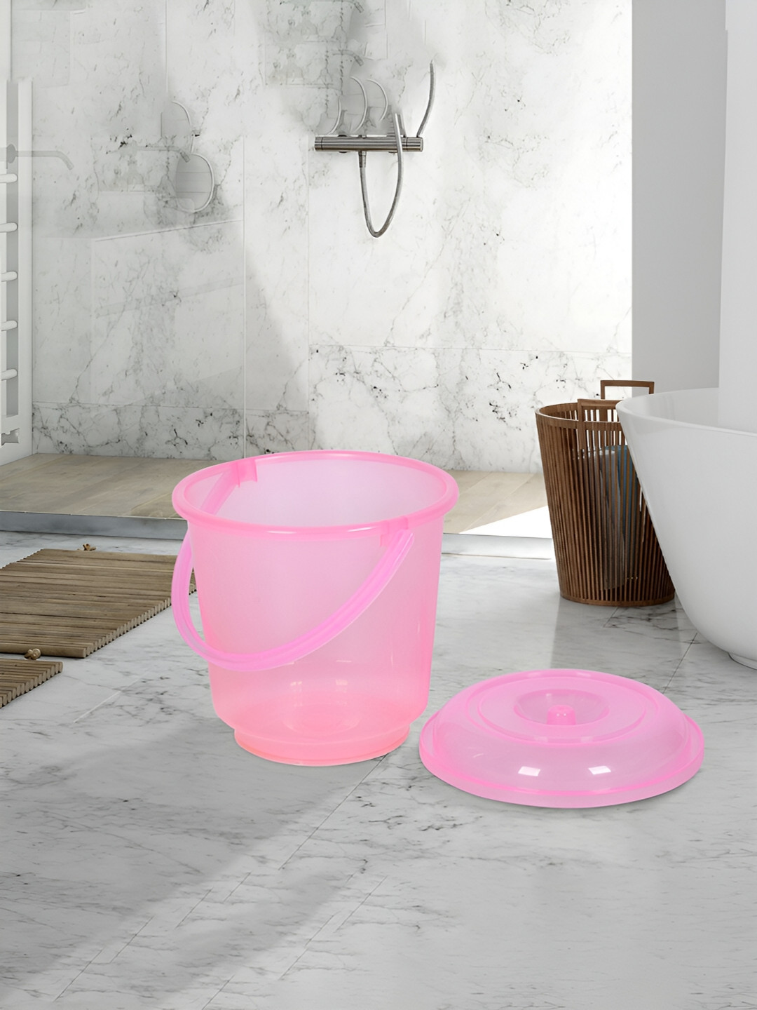 Kuber Industries Pink & Orange 3 Pieces Bathroom Buckets