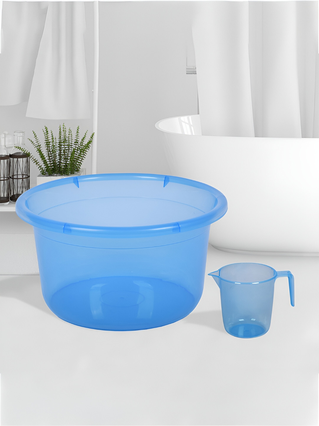 Kuber Industries Transparent & Blue 2 Pieces Bath Accessories Set