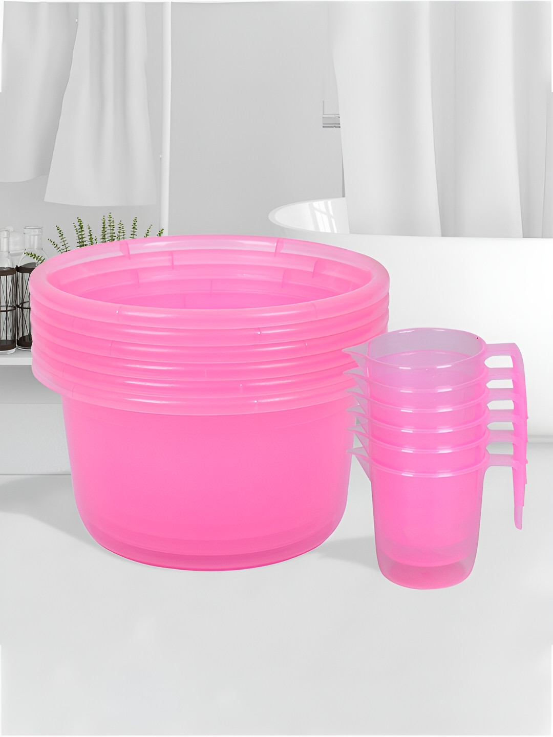 Kuber Industries Transparent & Pink 12 Pieces Classic Bath Accessories Set