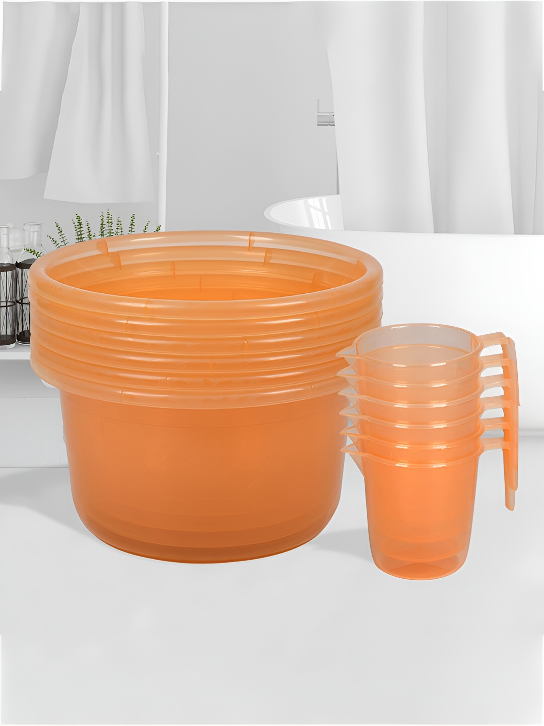 Kuber Industries Transparent & Orange Set of 6 12 pieces Bath Accessories Set