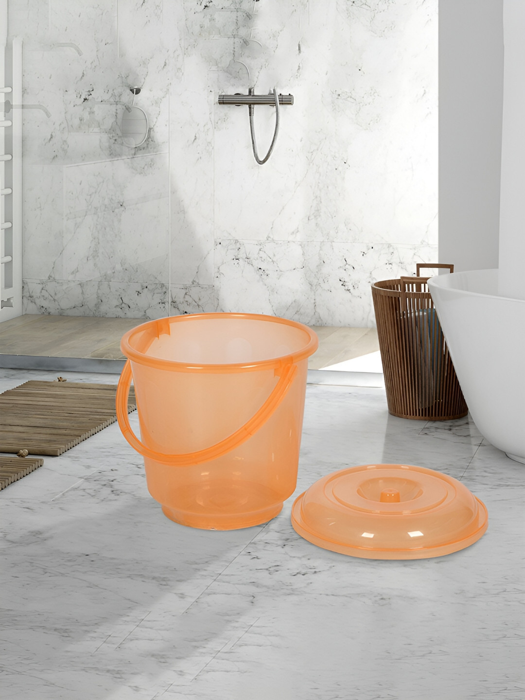 Kuber Industries Transparent Orange 5 Pieces Bathroom Buckets