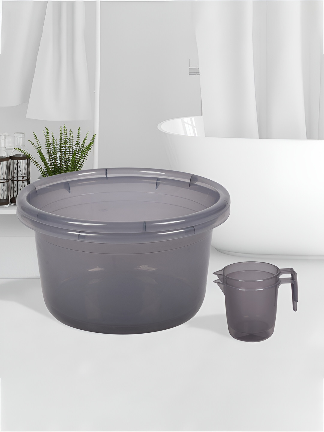 Kuber Industries Transparent & Grey 4 Pieces Solid Bathroom Mug & Tub