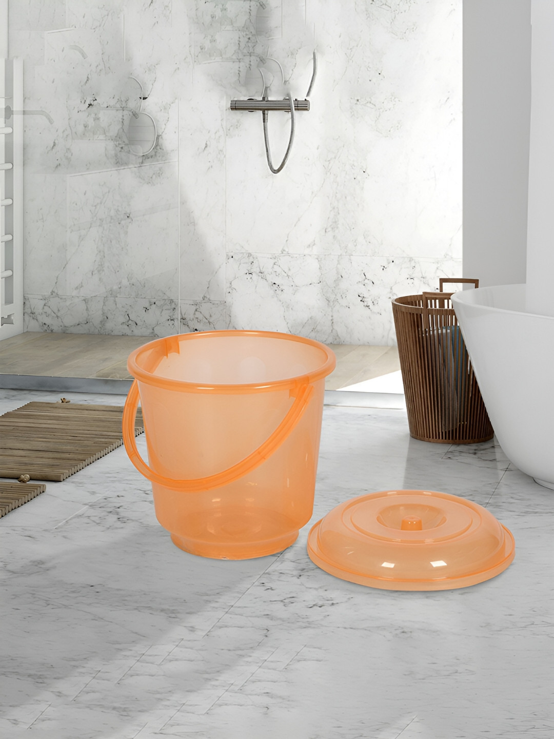 Kuber Industries Grey & Pink 3 Pieces Solid Bathroom Bucket