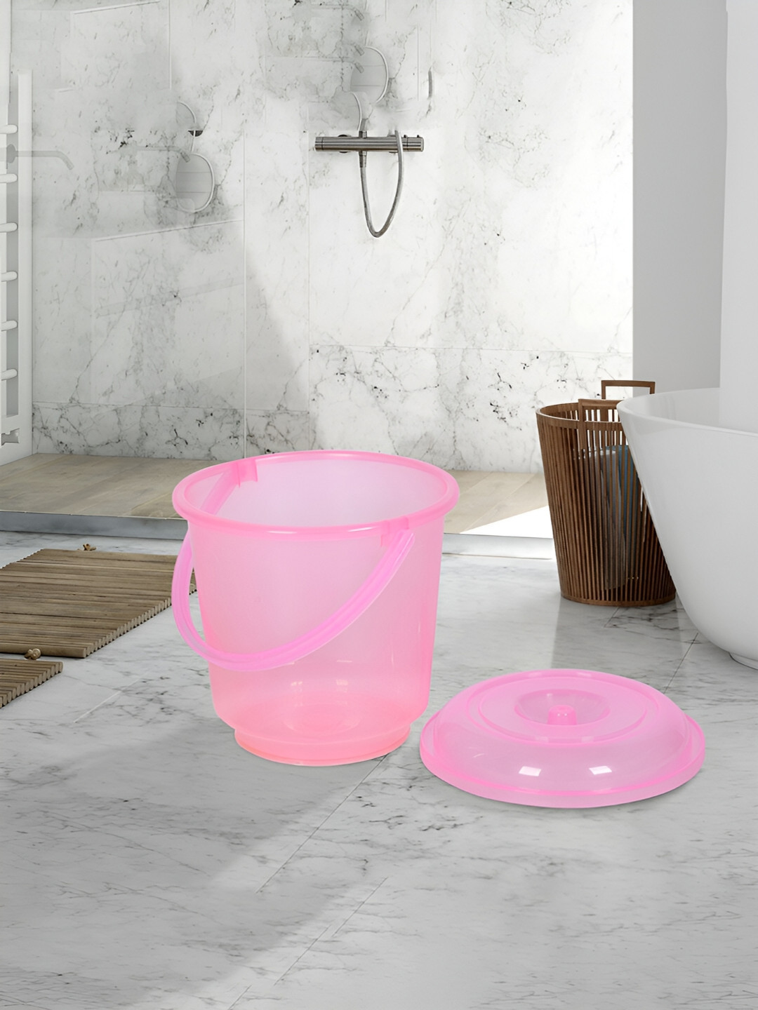 Kuber Industries Pink & Grey 3 Pieces Solid Bathroom Bucket and Mug