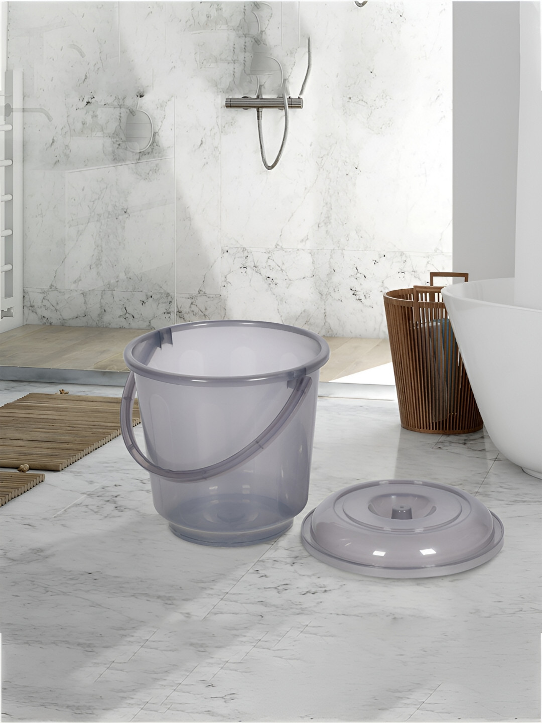 Kuber Industries Transparent & Grey 2 Pcs Bathroom Bucket & Mug