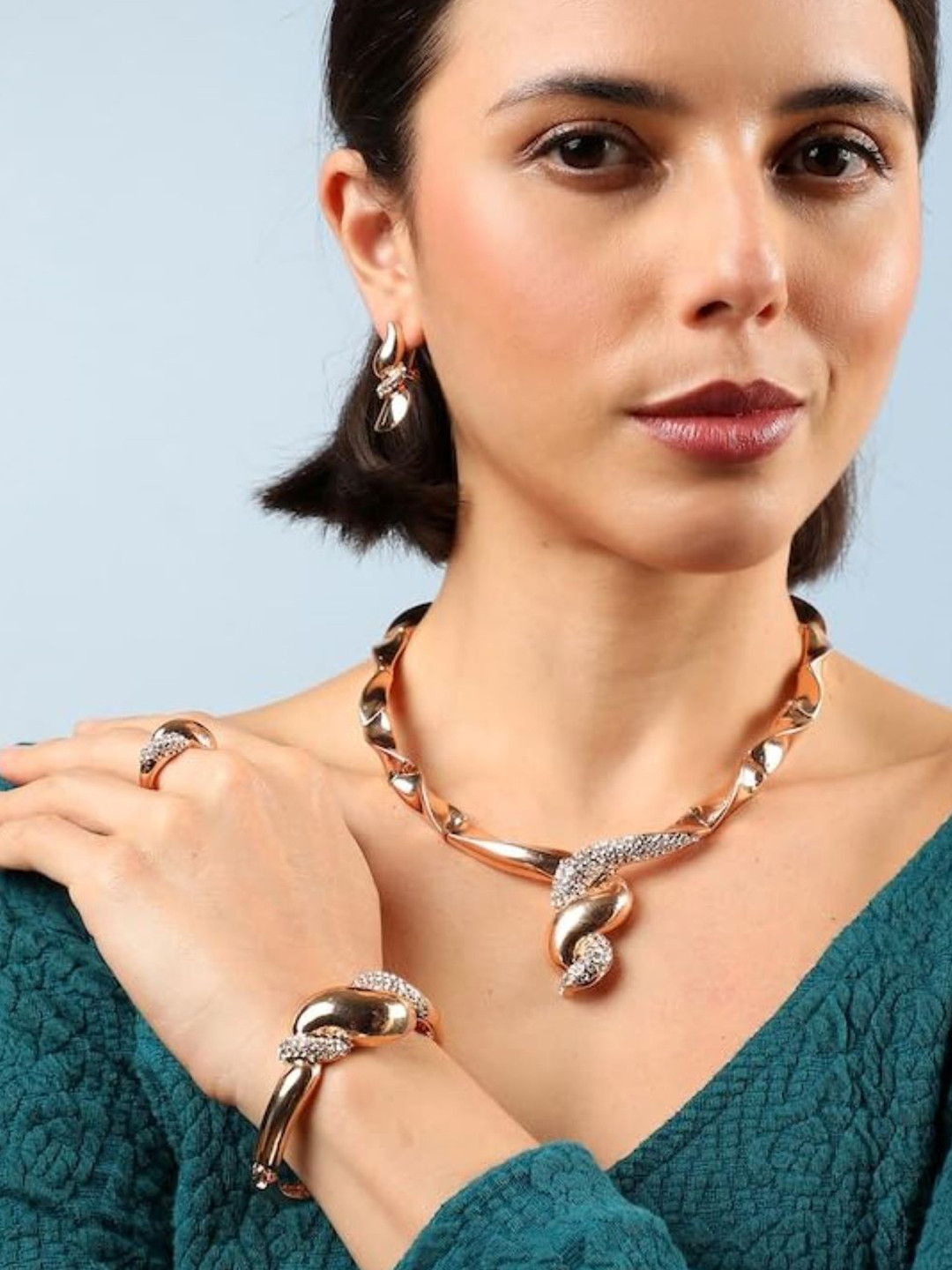 SYGA Gold-Plated Stone-Studded Jewellery Set