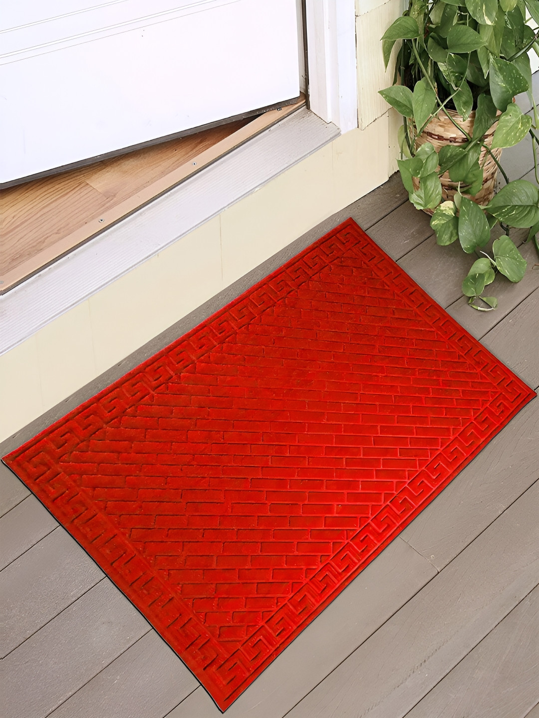 HOKIPO Red Textured Anti-Skid Doormat