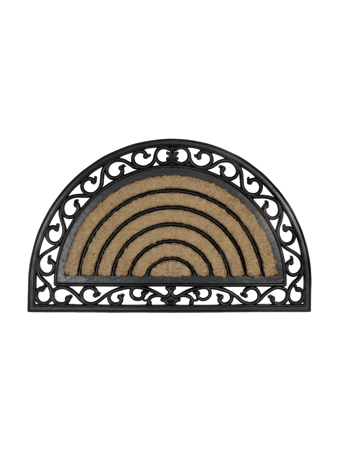 HOKIPO Brown & Black Textured Semi-Circle Anti-Skid Doormat