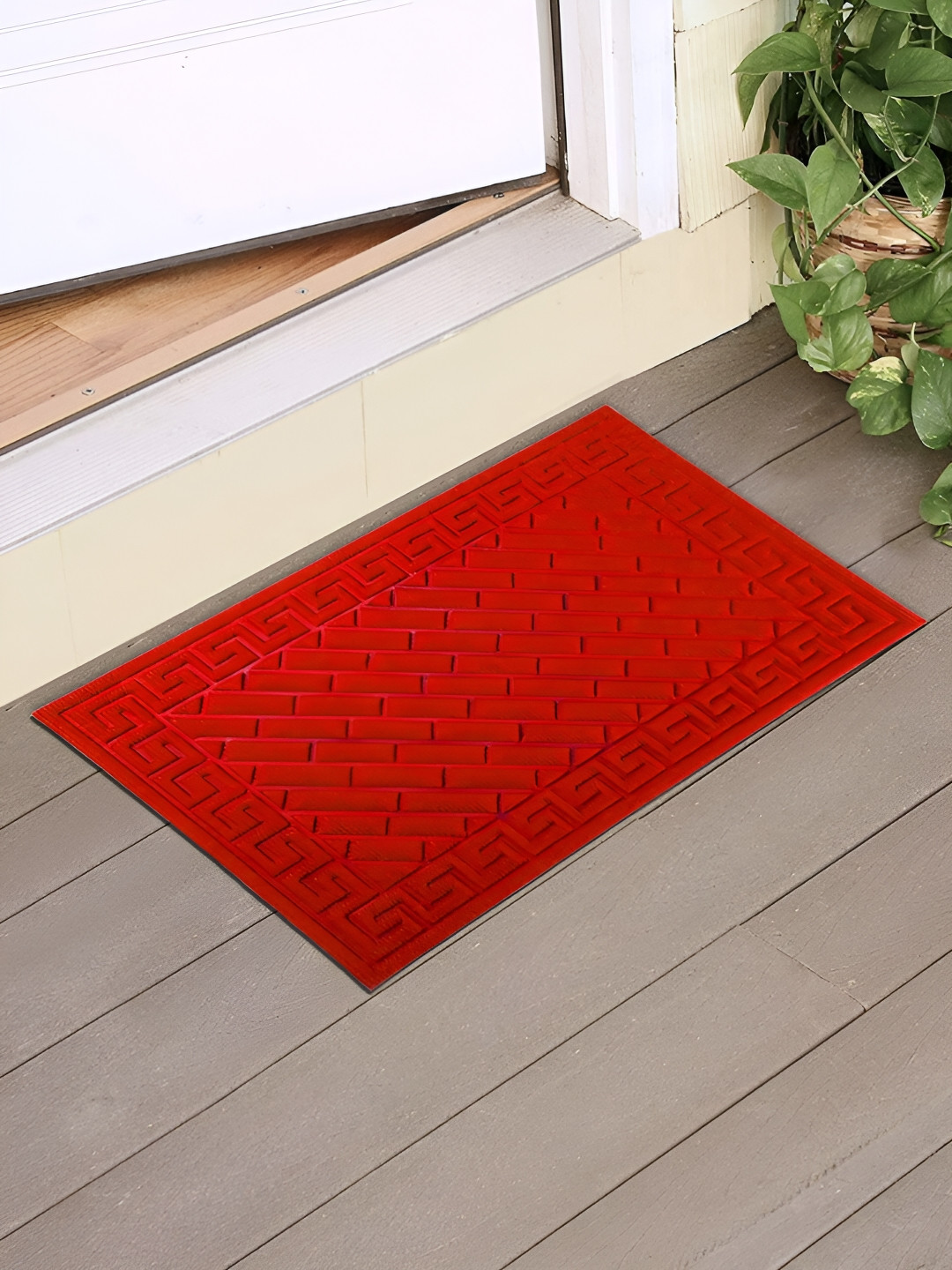 HOKIPO Red Textured Anti-Skid Doormat