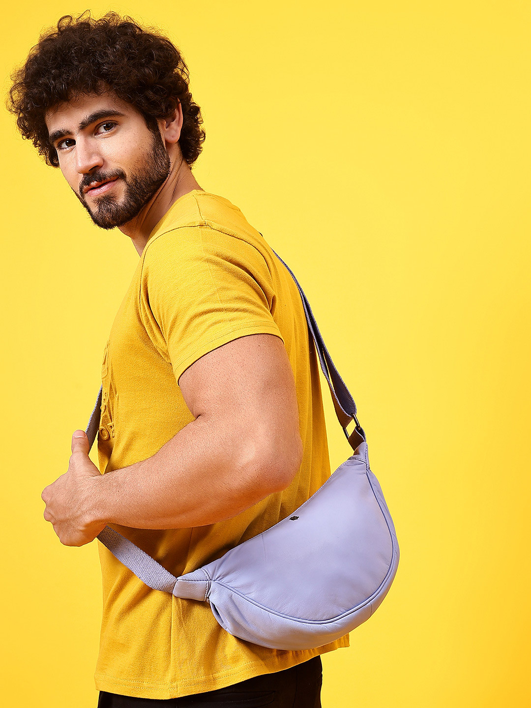 Tortoise Genuine Leather Structured Half Moon Bag