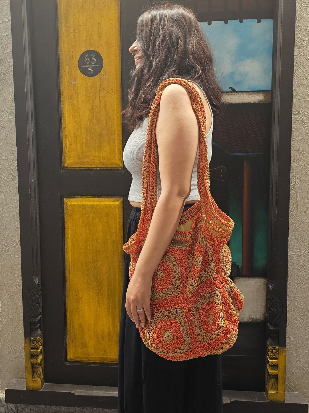 DECORDILL Floral Crochet Shopper Tote Bag