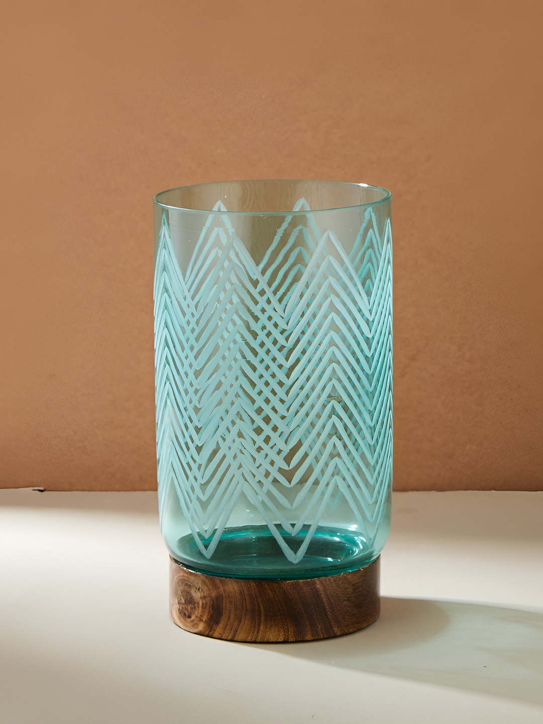 Fabindia Blue & Transparent Glass Candle Holder