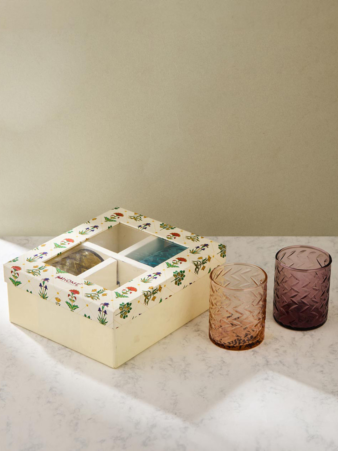 Fabindia 4Pc Blue & Purple Water Glasses 330ml