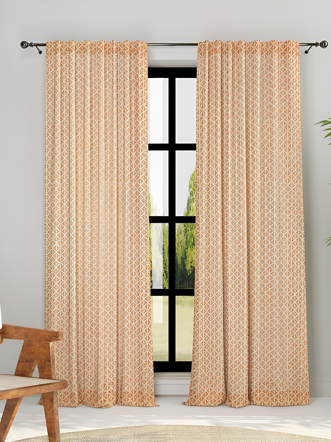 Fabindia Rust & Beige 2 Pieces Ethnic Motifs Window Curtains