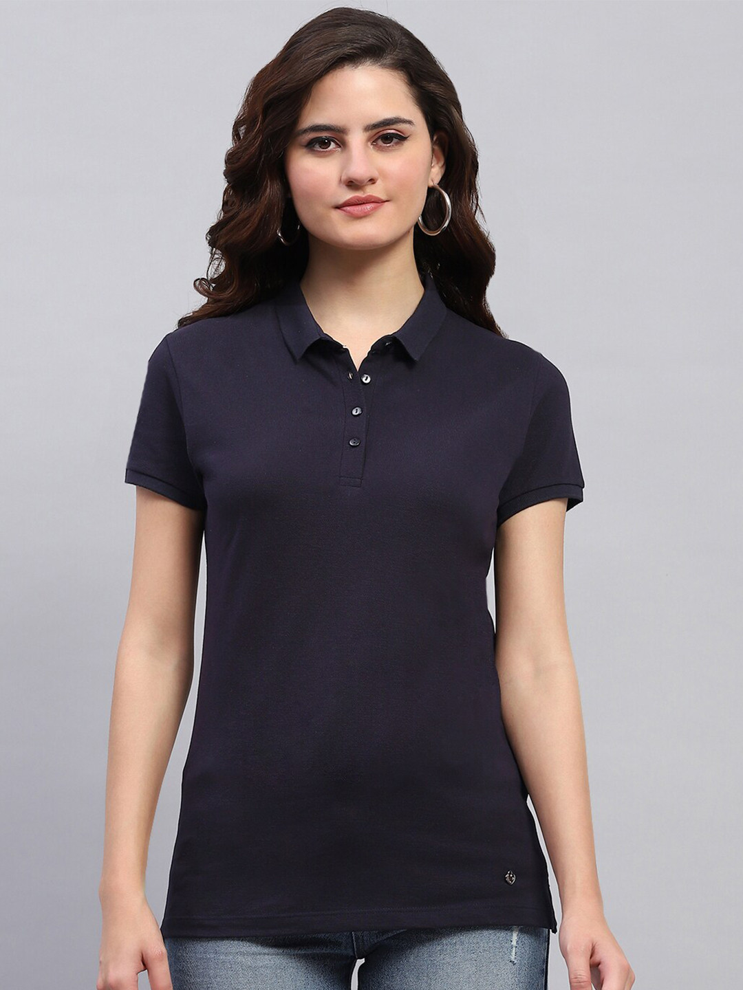 Monte Carlo Women Polo Collar Indigo T-shirt
