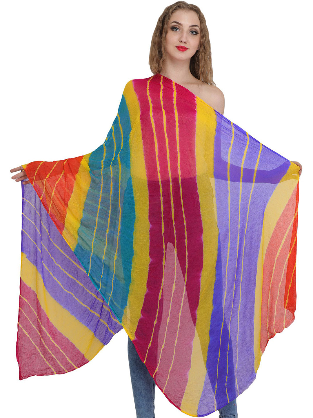 Exotic India Blue Iris Tie-dye Printed Chiffon Jodhpuri Dupatta