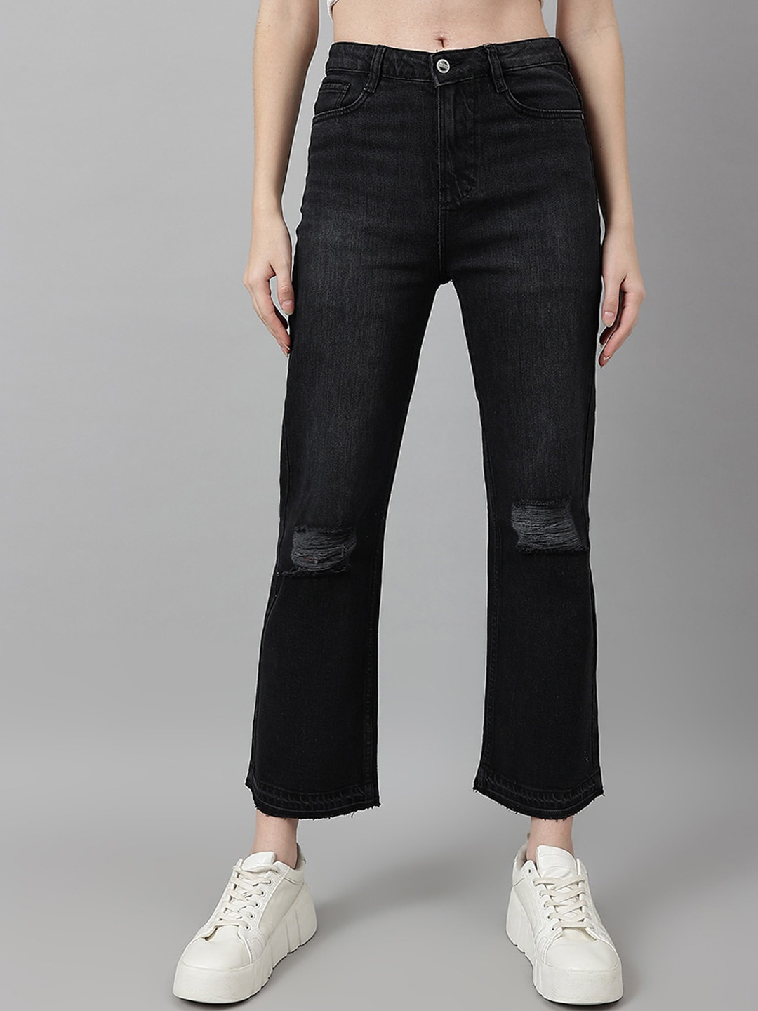 Code 61 Women Relaxed Fit High-Rise Slash Knee Light Fade Jeans