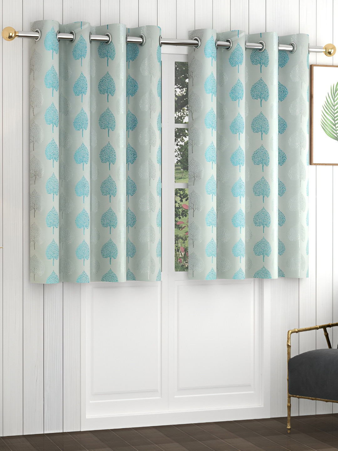 Yellow Weaves Blue & Silver-Toned 2 Pieces Floral Printed Window Curtains