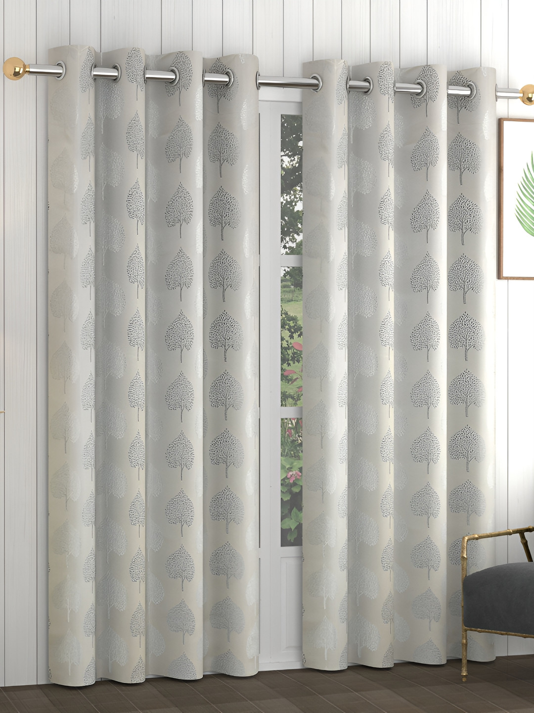 Yellow Weaves Grey & Silver-Toned 2 Pieces Floral Printed Door Curtains