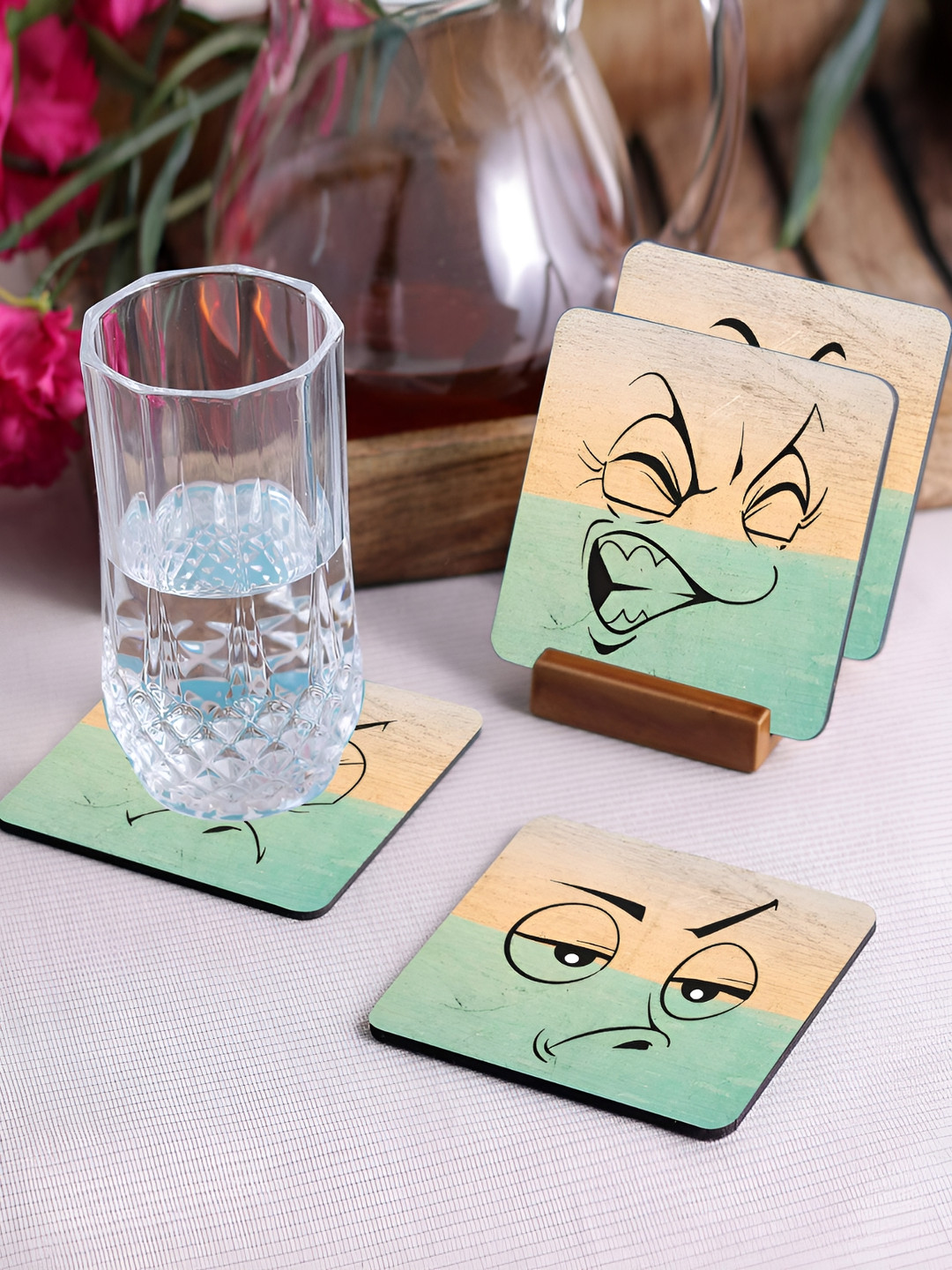 Crazy Sutra Premium Green & Black 4Pcs HD Printed MDF Coasters