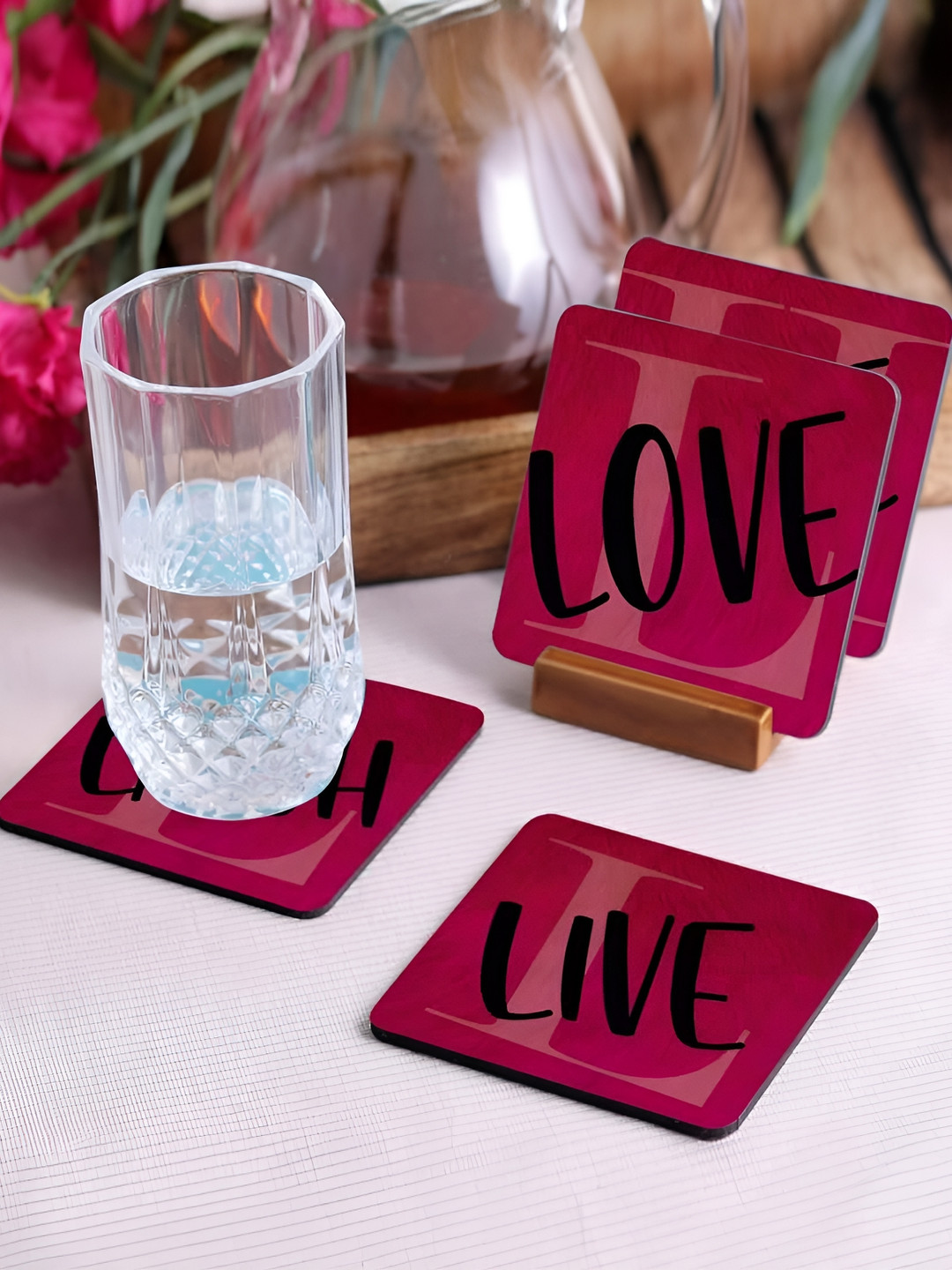 Crazy Sutra Premium Pink & Black 4Pcs HD Printed MDF Coasters