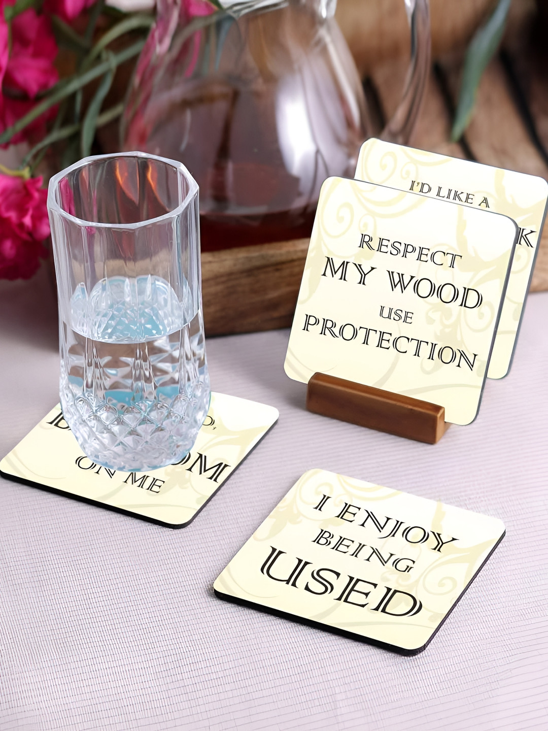 Crazy Sutra Premium Cream Colored & Black 4Pcs HD Printed MDF Coasters